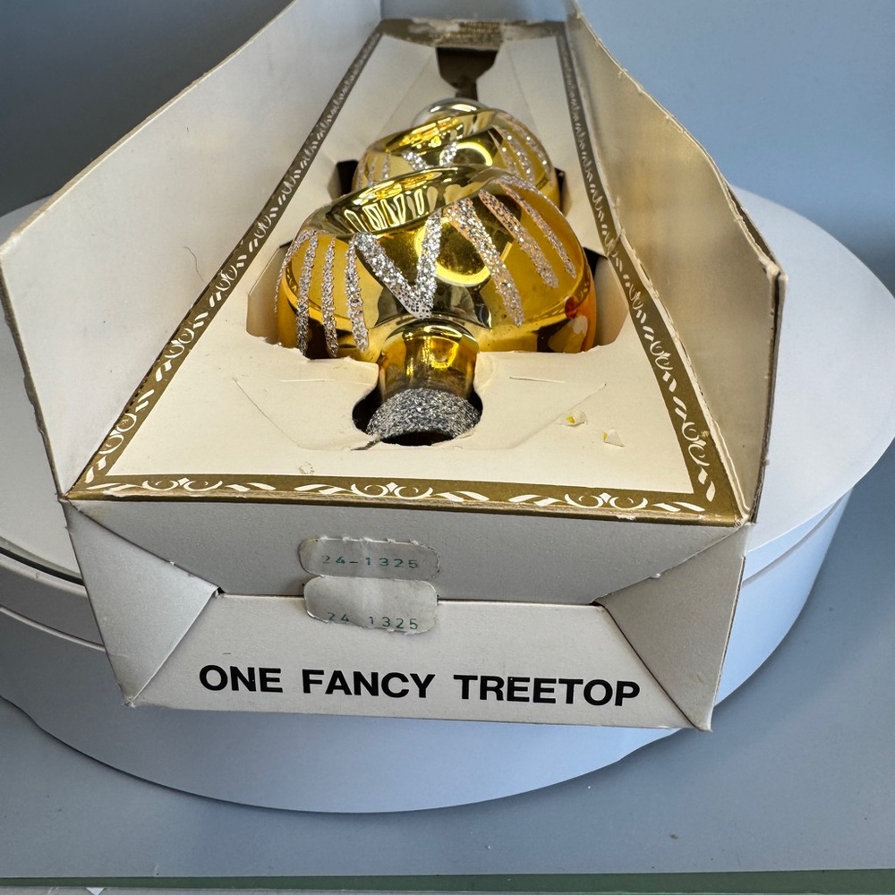 Vintage Larissa West Germany Double Indented Reflector Glass Tree Topper 13" Box - Picture 8 of 16